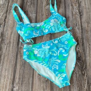 California sunshine Bikini Blue Green Floral hibiscus Set small NEW